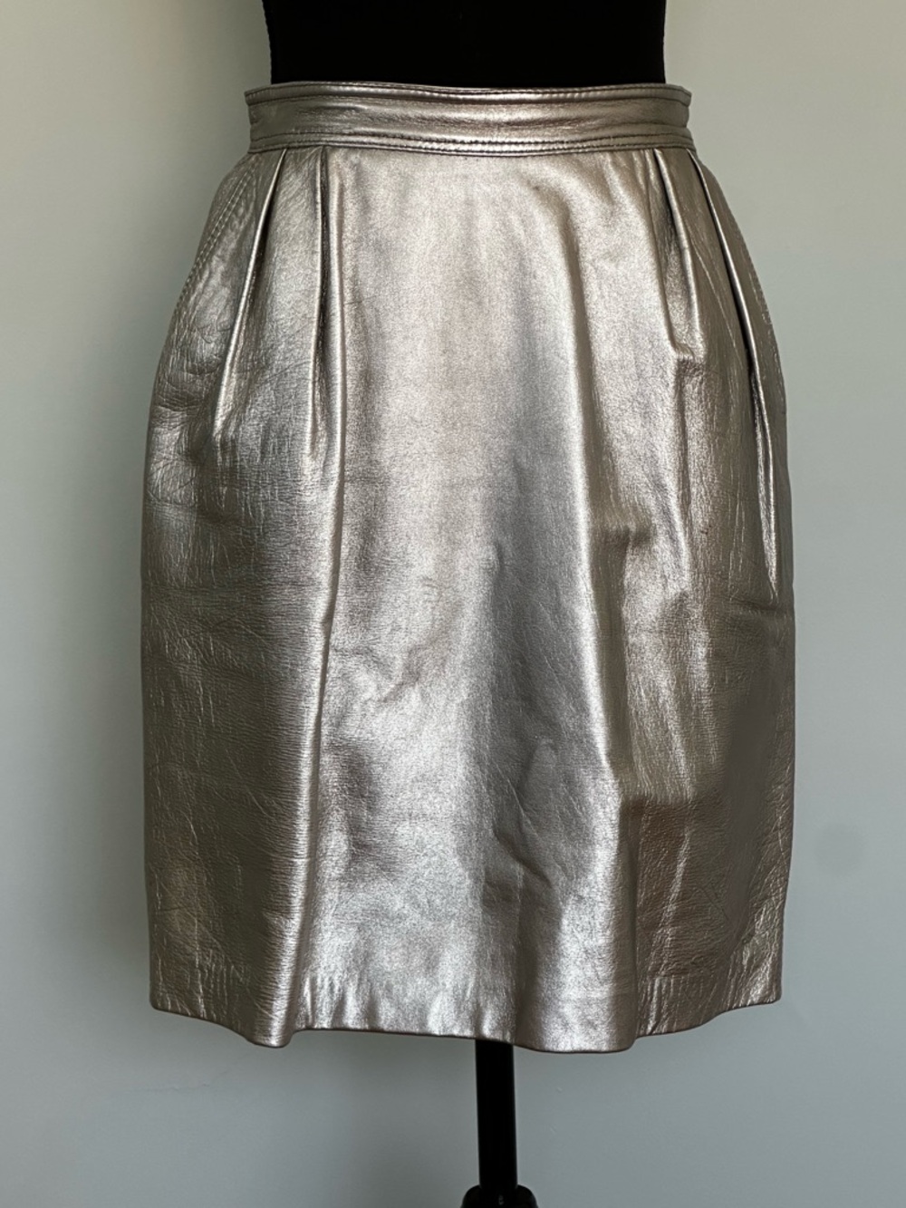 Vintage Emanuel Ungaro Parallele Metallic Silver Leather Skirt